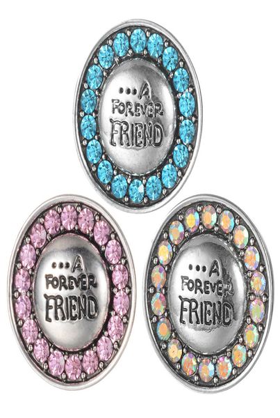 

18mm snap charms forever friend design 3 color crystal vintage snap buttons fit snap jewelry diy accessories friend gift vn20794826810