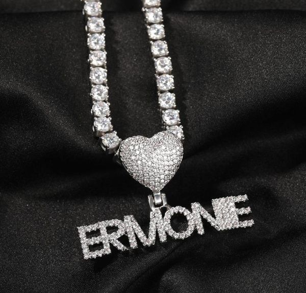 

custom mini initial letters with heart bail pendant micro paved cz personalized name plated necklace hiphop jewelry4177460, Silver