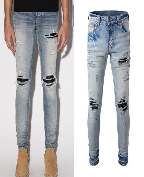 

distressed blue denim jeans cowboy mens slim fit jeans hip hop8848796
