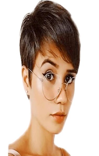 

short human hair wigs for black women brazilian pixie none lace full machine made wig with bangs5384270, Black;brown
