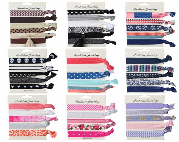 

6pcslot colorful elastic rope hairband 18 designs dots striped floral america flag christmas tree handband women fashion hair tie7302188, Slivery;white
