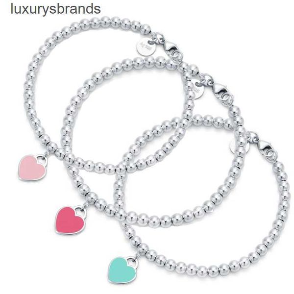

beaded charm bracelets for women 925 sterling silver red pink blue green heart charms luxury designer jewelry lady gift with original bag, Golden;silver