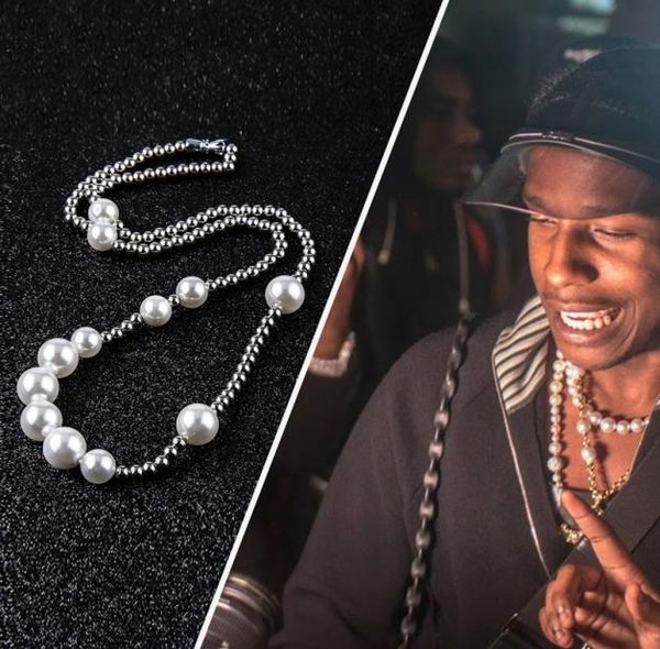 

new fashion mens pearl necklace hip hop stainless steel ball beaded necklaces jewelry clavicle chain5642493, Silver
