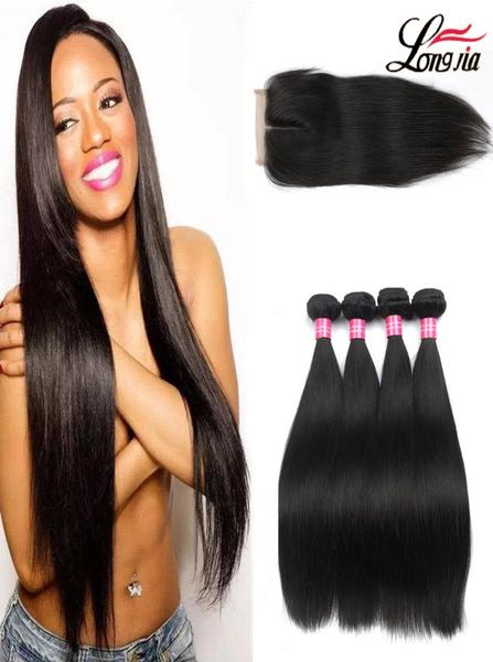 

8a brazilian straight hair with closure brazilian virgin human hair 3 bundles with lace closure 4x4 brazilain lace closure with bu9246661, Black;brown