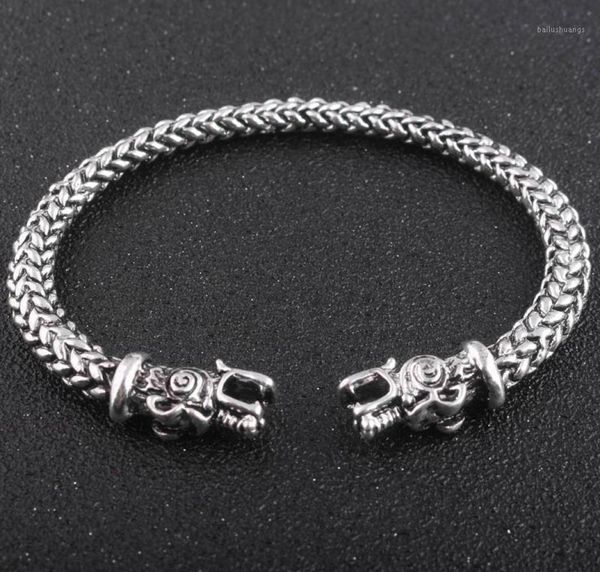 

gothic viking norse dragon bracelet handmade opening vikings of midgard bangles twoheaded wolf bracelet for men accessories14790219, Black