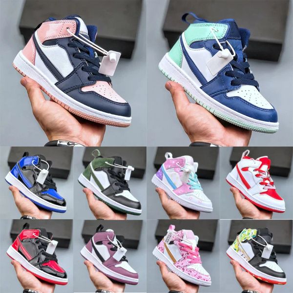 

new childrens trainers sneakers infants toddler kids 1s mid basketball shoes kid athletic shoes, Black