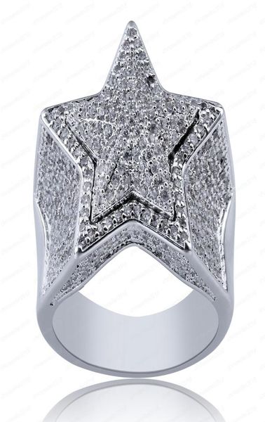 

new designer luxury 18k gold white cz zirconia pentagram ring 2020 full diamond iced out hip hop jewelry gifts for men women rin4727332, Silver