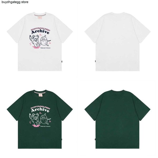 

ladies t-shirts fashion brand waikei south korea short sleeve graffiti dolphin dog loose and versatile casual korean style cute ins, White