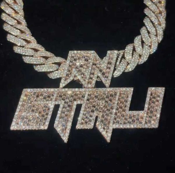 

customize 3d letter name pendant 925 silver or 10k gold iced out pendant vvs moissanite hip hop necklace for gift