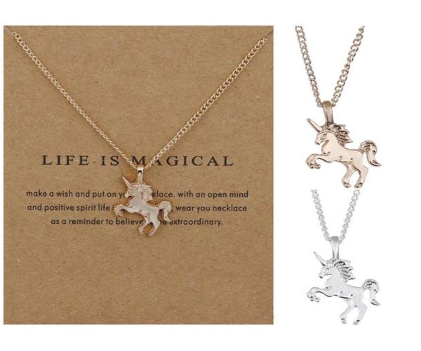 

unicorn necklaces with card silver gold chain women fashion design horse animal pendant necklace lucky clavicle party jewelry love4099389