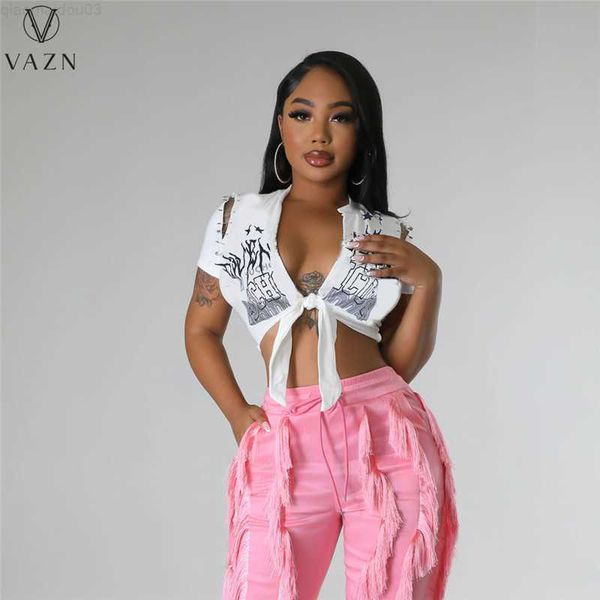 

women's t-shirt vazn 2023 fashion new printed street hip hop style short t shirt women new short sleeve v neck casual t shirt l230713, White