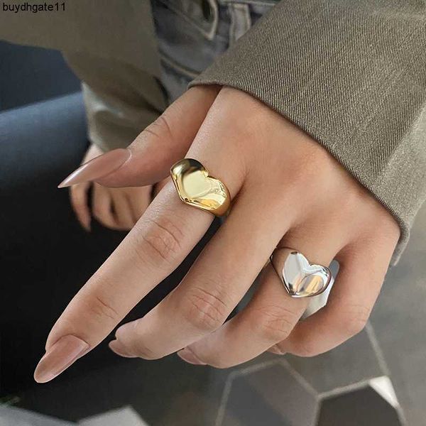 

fashion accessories trend creative new ins cool wind love color ring light luxury metal texture heart girl jewelry, Silver