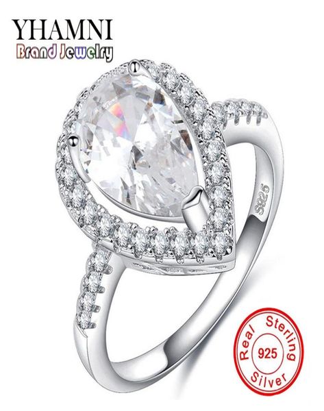 

yhamni fashion brand real pure 925 sterling silver jewelry water drop stone cz diamond wedding rings for women jewelry ky0625421017, Slivery;golden