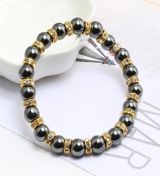 

natural stone hematite beads bracelets bangles rhinestones rope for men women energy health bracelet jewelry gift6555488, Black