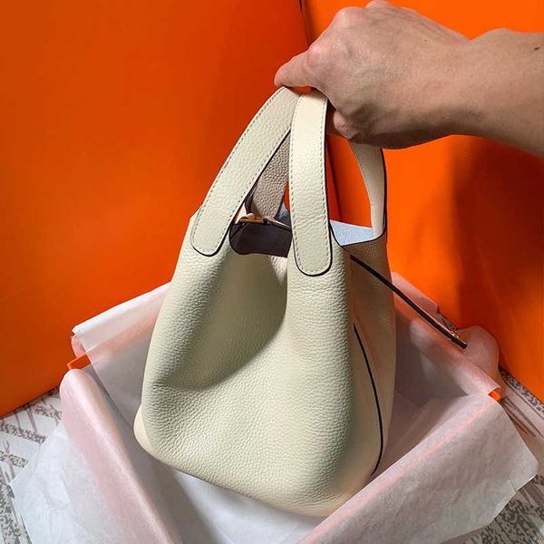 

luxury designer bag picotin lock leather 2023 new genuine vegetable basket litchi pattern handbag versatile bucket wrap head layer cowhide w
