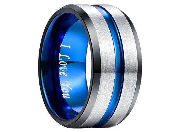 

8mm width tungsten men039s ring black electroplated inner ring bevel blue groove steel frosted tungsten steel5273856, Slivery;golden
