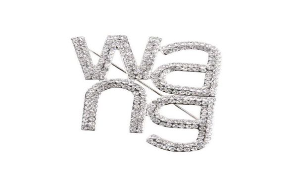 

shiny rhinestone women wang letter pin brooch trending fashion jewelry brooches 2010098503072, Gray