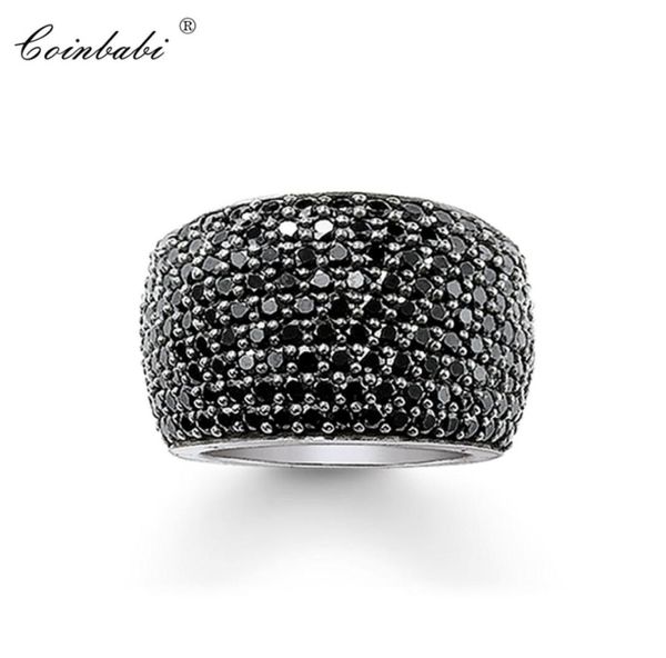 

cocktail rings black cz pave wide 925 sterling silver gift for women men europe style rebel ring fashion jewelry 2109242580723, Slivery;golden