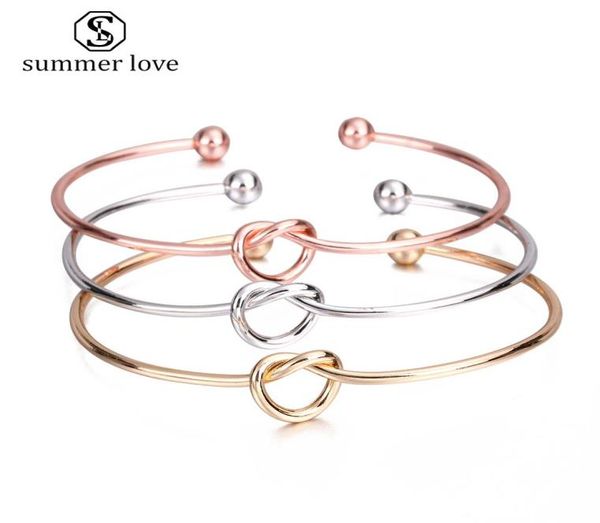 

tie knot heart charm bracelet bangle for women sweet silver gold rose gold plating open wire bangle bridesmaid jewelry gift5058656, Black