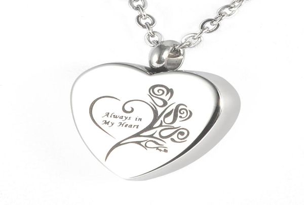 

lily stainless steel memorial pendant quotalways in my heartquot urn locket cremation jewelry necklace with gift bag and chain9295390, Silver
