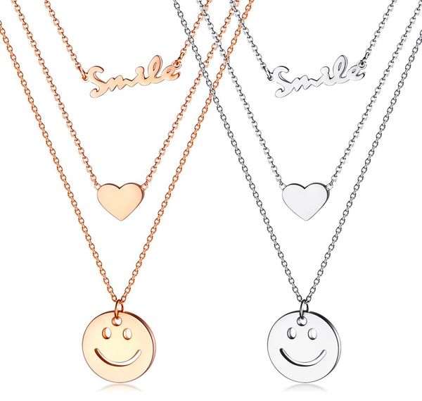 

fashion girl wild smile smile love pendant multilayer titanium steel rose gold ladies necklace clavicle chain 3gx15896078568, Silver