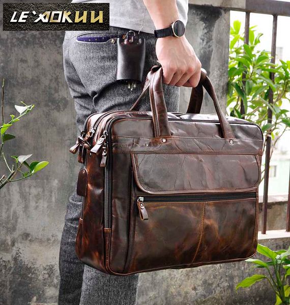 

briefcases men oil waxy leather antique design business briefcase lapdocument case fashion attache messenger bag tote portfolio 7146 230713