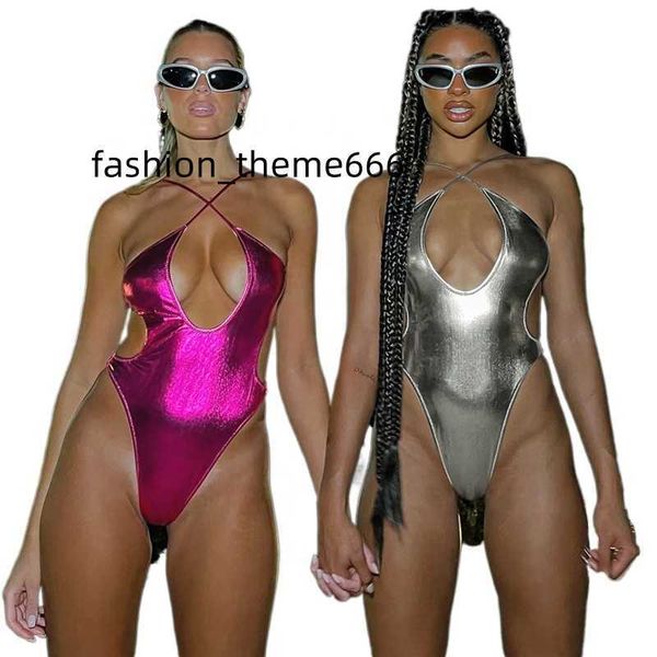 

women's swimwear 2023 silver pink two way wear women backless high leg one piece metallic bathing suit swimsuit, White;black