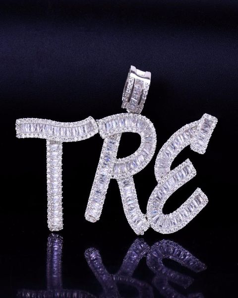 

hip hop custom name baguette letters pendant necklace with rope chain gold silver bling zirconia men pendant jewelry5676127