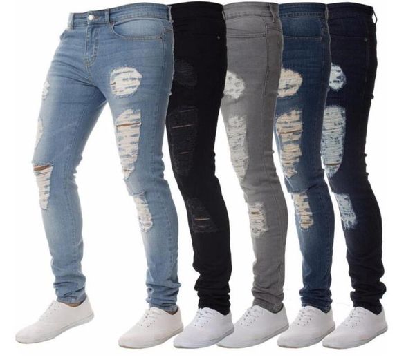 

mens designer jeans distressed ripped biker slim fit motorcycle bikers denim for men s fashion mans black pants pour hommes9413259, Blue
