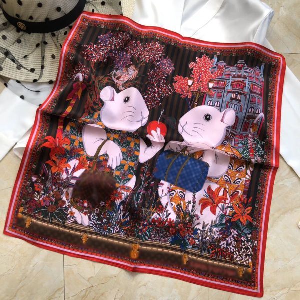 

women's fashion luxury silk scarf designer head strap bag decorative floral print letter square silk scarf tie bag decorative streamers, Blue;gray