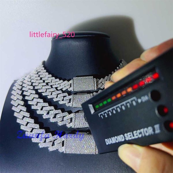 

pendant necklaces pass diamond tester 925 silver cuban link necklace iced out 10mm 12mm 13.5mm 15mm 2 rows hip hop vvs moissanite cuban chai