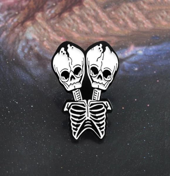 

doubleheaded skeleton pin black white gothic art accessory07021737, Blue