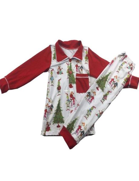 

kids christmas pajamas sets girls boys lapel cartoon printed nightwearchristmas tree pants 2pcs sets children milk silk sleepwear7620028, Blue;red