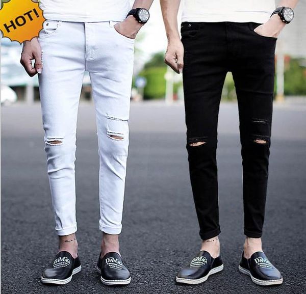 

new 2017 fashion teenager hip hop boys street city casual jeans knee distressed hole anklelength pants harem slim fit trousers3212708, Blue