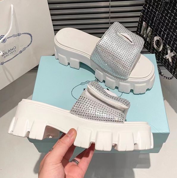 

designer sandals, high heels, sparkling diamond slippers, one line outer wear, muffin height, thick soled shoes, comfortable summer walking, Black