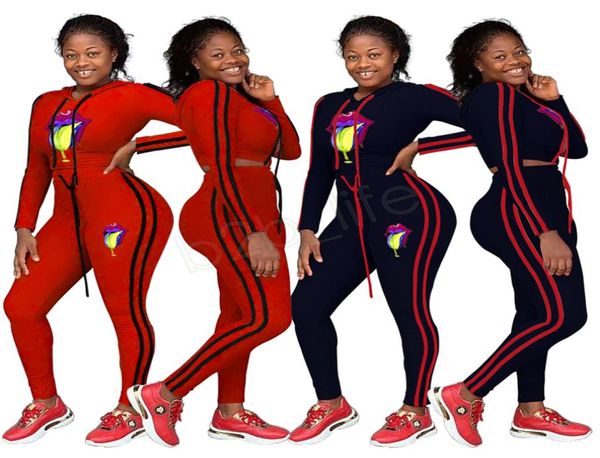 

women big lip tracksuit hoodie long sleeve hooded pullover pants trousers two pieces outfits set casual sport suit ljja273834452872, White