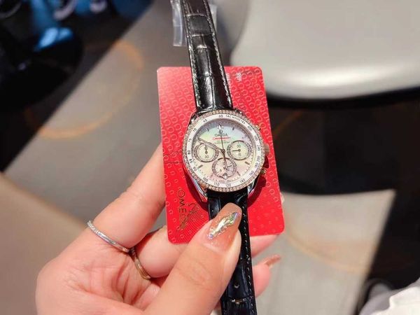 

designer elegant women wrist watch speedmaster watches xjx6 quartz movement iced out diamond bezel leather strap prx uhr perfect gift with b, Slivery;golden