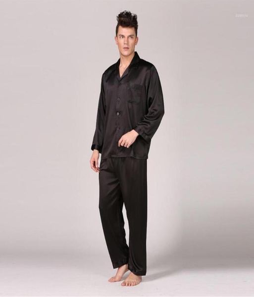 

autumn mens stain silk pajama set pajamas men sleepwear modern style silk nightgown home male satin soft cozy for sleeping 202111129453, Black;brown
