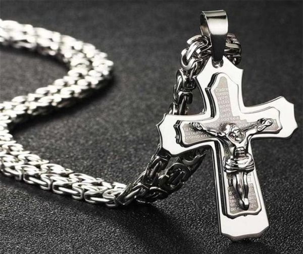 

bible silver color jesus cross stainless steel pendants necklaces byzantine long chain necklace for men jewelry colar collier 22015928002