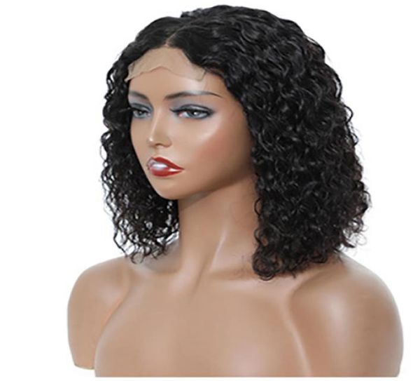

short curly bob human hair wigs for women brazilian afro natural loose deep water wave transparent lace frontal closure wig9237353, Black;brown