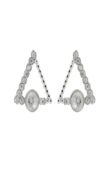 

triangle earrings pearl settings zircon 925 sterling silver diy jewelry findings earring base blanks 5 pairs1180816, Slivery;crystal
