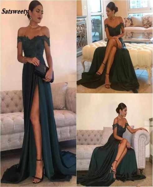 

dark green prom dresses a line chiffon offtheshoulder floorlength high side split lace elegant long evening dress formal d2784833, Black