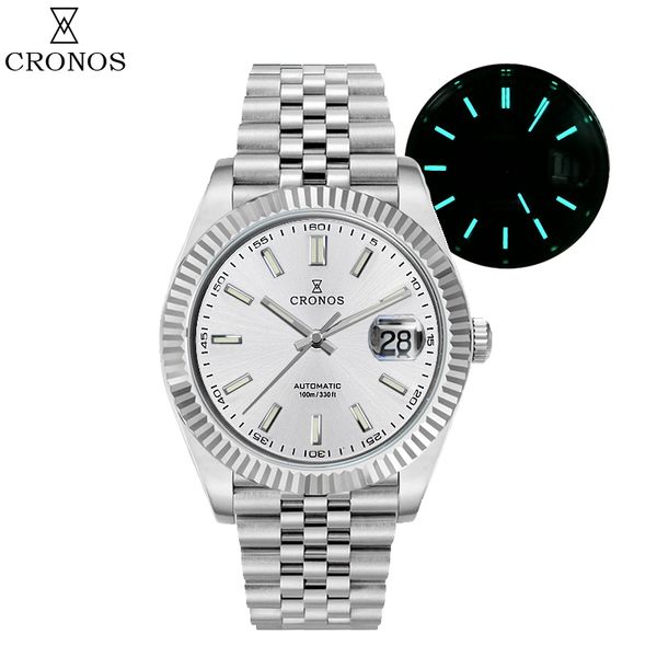 

other watches cronos date luxury men watch stainless steel 5 links bracelet copper nickel plated bezel 100m water resistant sapphire 230714, Slivery;black