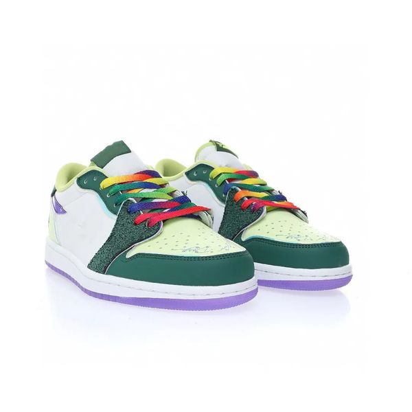 

jumpman 1 low og men women shoes rainbow geoge green purple designer basketball shoes outdoor sports sneakers trainers fast delivery with bo