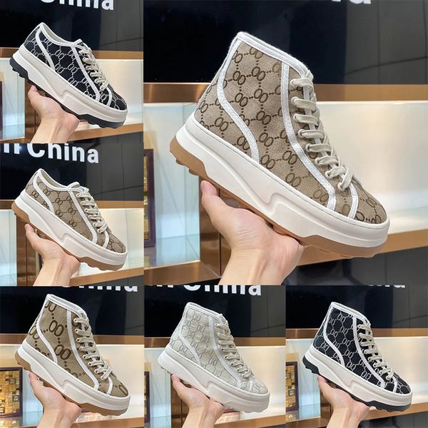 

designer high-quality italy brand women casual shoes low-cut 1977 high letter sneaker beige ebony canvas tennis shoe luxury fabric trims thi, Black