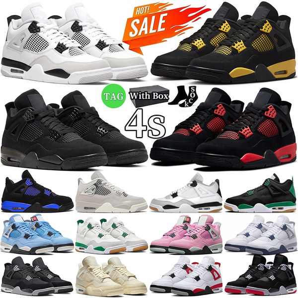 

with box 4 4s basketball shoes jumpman men women military black cat midnight navy red thunder cement sail royalty bred pine green mens train