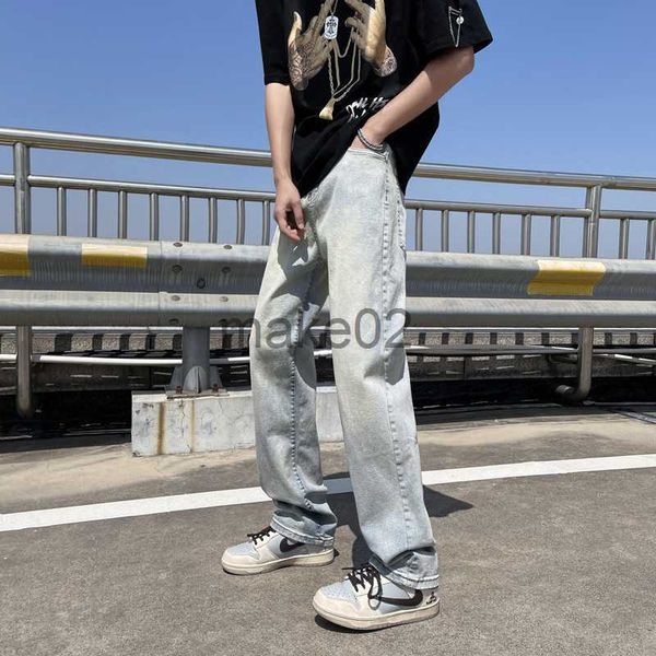 

men's jeans zcsmll casual jeans men's spring and autumn korean fashion ins loose straight tube harajuku style simple wide leg pant, Blue
