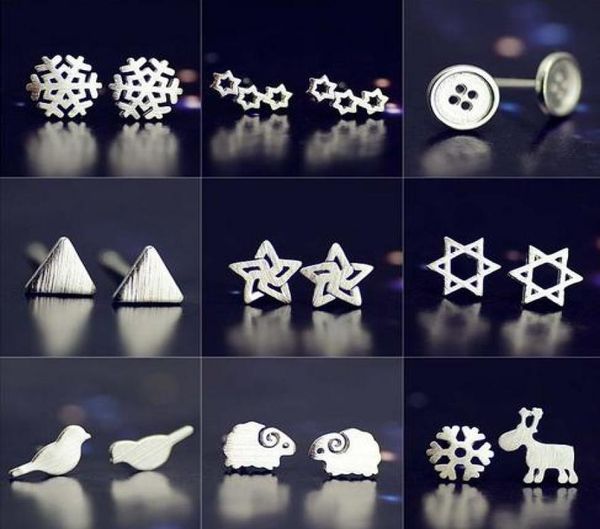 

925 pure silver earring needleplated platinum earring snowstarsheeptriangle mix delivery no fade 2224717, Golden