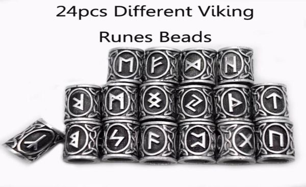 

24pcs silver norse viking runes charms beads findings for bracelets for pendant necklace beard or hair vikings rune kits4042719