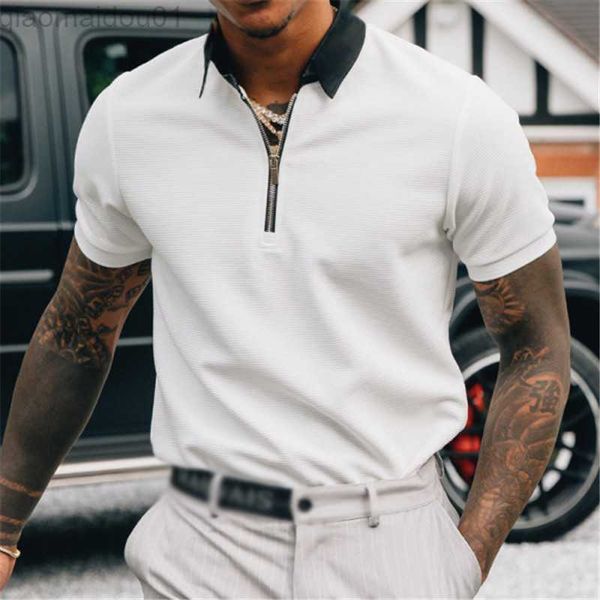 

men's t-shirts fashion men casual polo shirt anti-pilling business short sleeve summer lapel zipper new high-quality all-match t-shirt, White;black